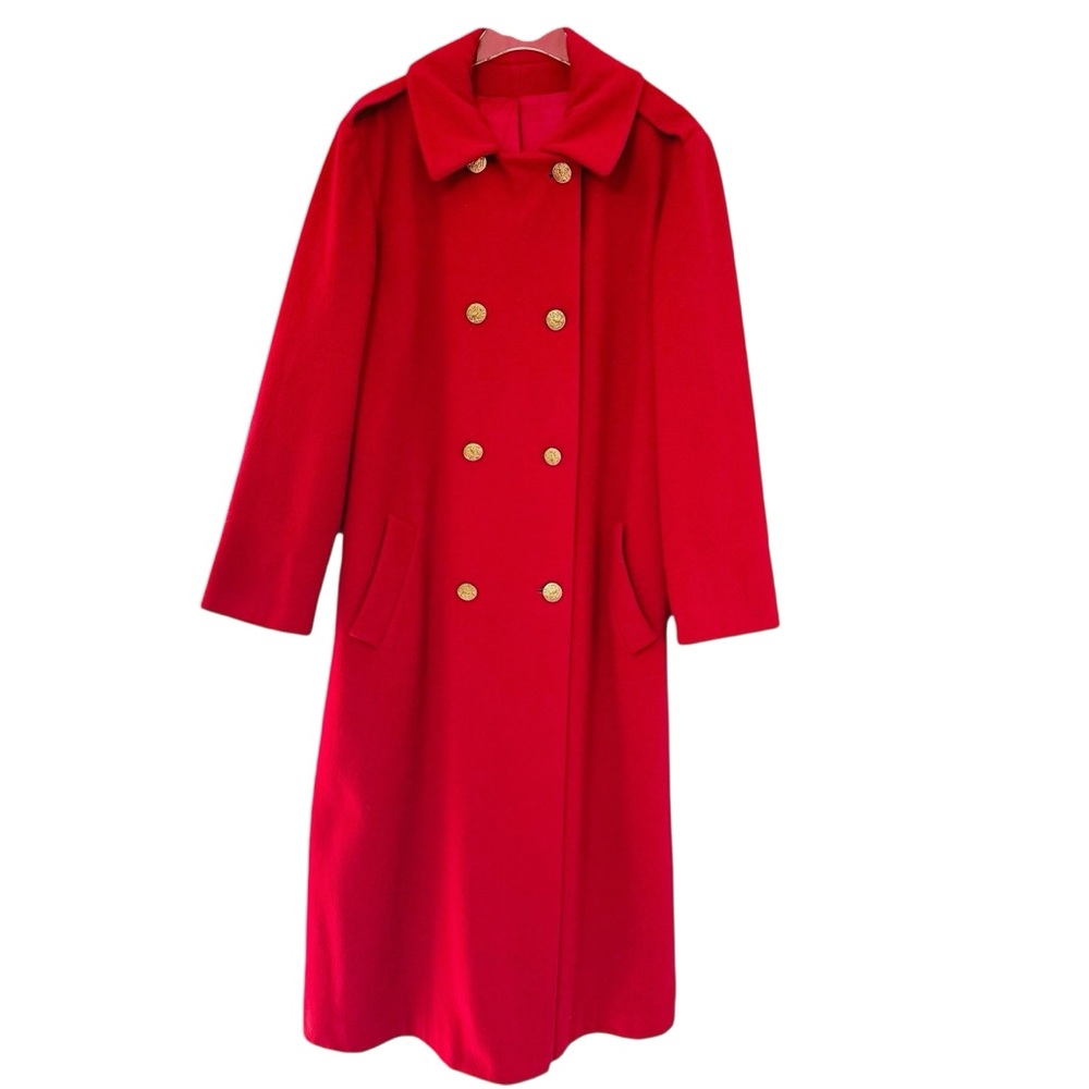 Red Wool Double-Breasted Military Style OverCoat with Large Gold Buttons XL